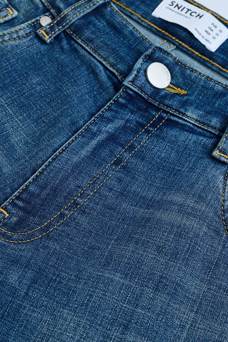 SNITCH Blue Bootcut Stretch Washed Jeans for Men | Best Price UAE